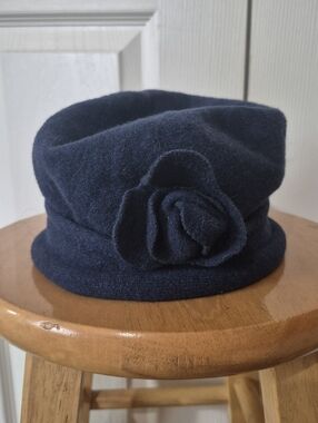 Parkhurst Wool Cloche Hat In Navy Blue With Flower